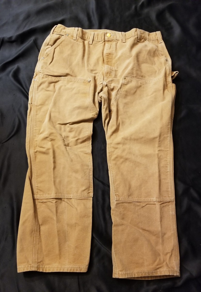 Vtg Carhartt B01 BRN Duck Double Knee Work Dungaree Pants 44x30