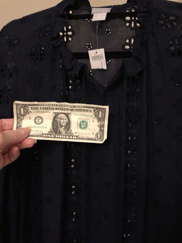 Chico’s Eyelet Lace Up Top Ruffle Neck NWT Navy Blue L/S Tunic Shirt XLg, Sz 3 - Picture 6 of 20