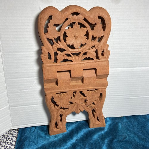 Vintage Hand Carved Wood Folding Book Rack Magazine Holder India Handmade #arm - Picture 11 of 18