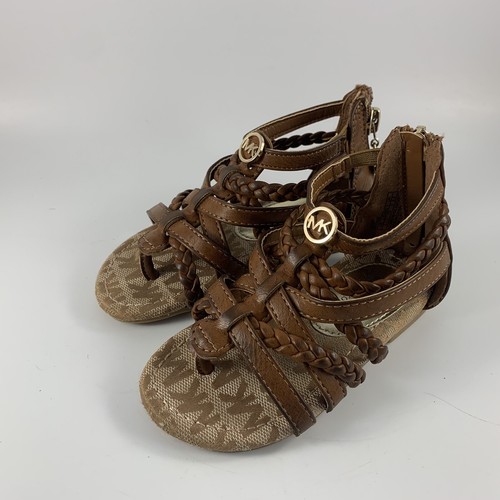 Infant/Toddler Size 7 Brown Cognac Leather Like Tatiat Michael Kors Sandals - Picture 6 of 8