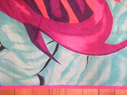 Vintage Anne Klein Angel Fish Cotton Scarf 30"X30" Turquoise Pink Purple Orange - Picture 2 of 4