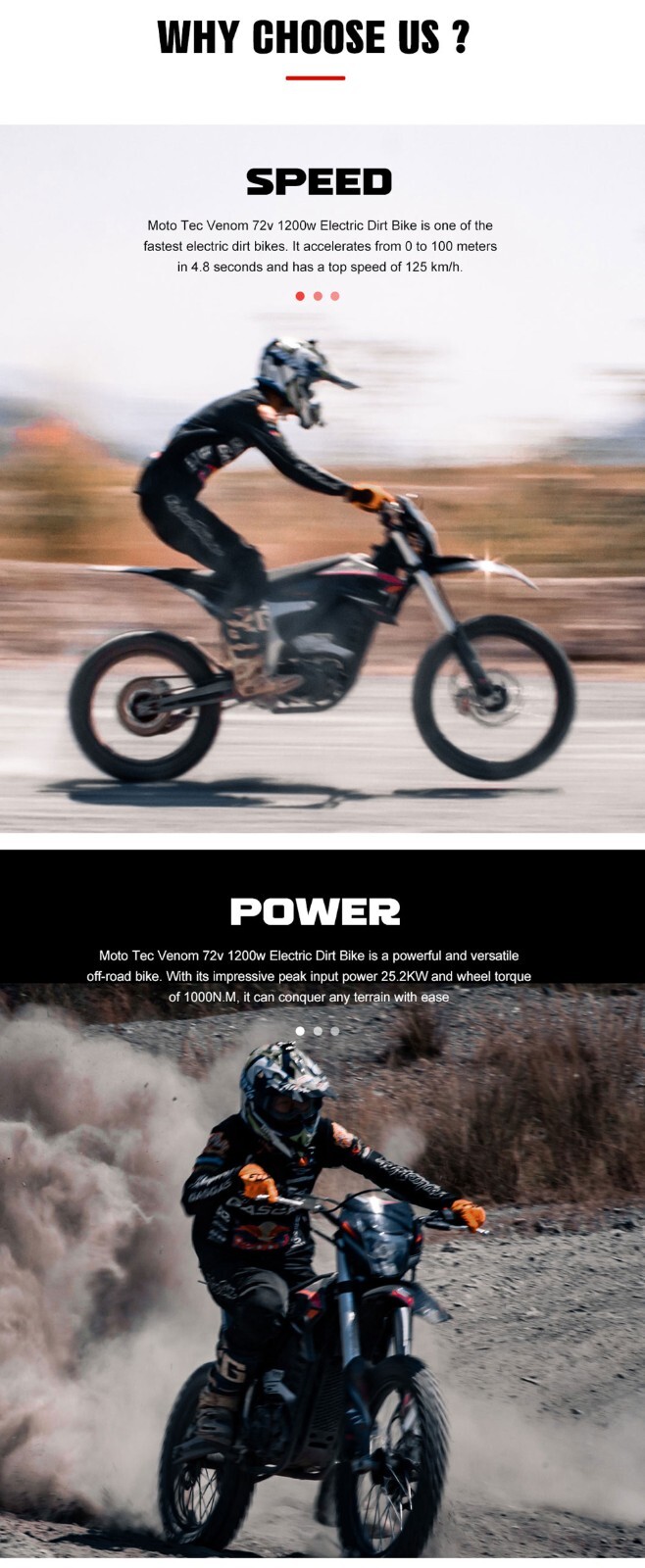 Venom Mototec 12000W 72V Lithium Electric Dirt Bike - Adult Street Legal MX