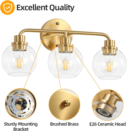 Bathroom Light Fixtures Gold Vanity Light 3 Light Wall Sconces Lighting Brushed - Bild 4 von 7