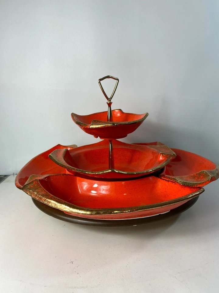 Bandeja de servir de cerámica MCM moderna de mediados de siglo de colección de los años 70 giratoria base perezosa Susan Foto 3 de 4