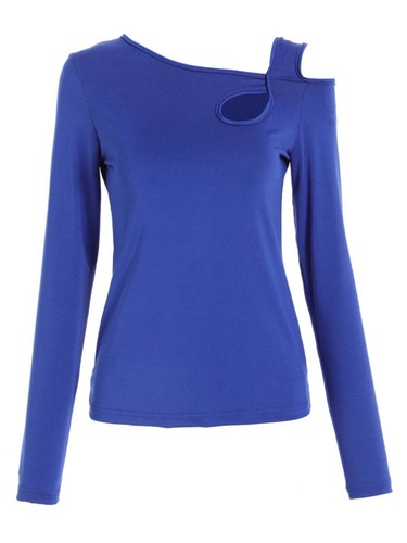 Cutout Asymmetrical Neck Long Sleeve T-Shirt - Bild 8 von 19