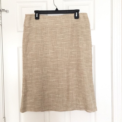 Theory hellbraun creme & weiß Tweed gewebt Bleistiftrock mit ausgestelltem Saum Größe 10 - Bild 1 von 4