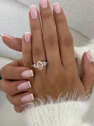 3.30CT Oval Cut Created Vivid Pink Diamond Engagement Gift Ring 14k Gold Finish - Picture 3 of 7