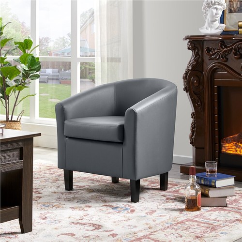 PU Leather Accent Chair Modern Barrel Chair For Living Room Bedroom Sturdy - Picture 54 of 112