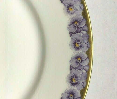 H C Hahn 19cm diameter plate with Gold Rim and Purple/Lavender flowers Border - Picture 3 of 5