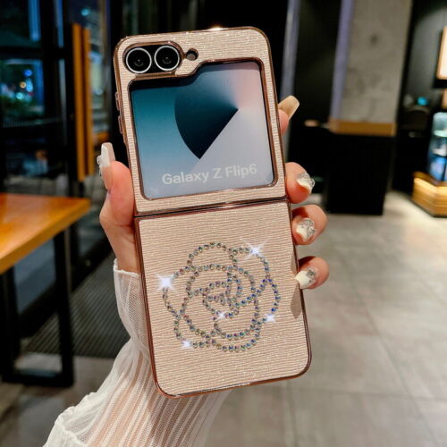 Custodia antiurto PC placcatura fiori diamantata per Samsung Z Flip6 Flip5 Flip4 - Foto 13 di 13