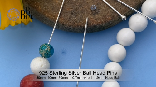 Sterling Silver Ball Head Pins 30 40 50mm - 0.7mm / 21 Gauge Jewellery Making - Video 1 of 1