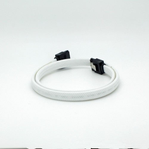 SATA3 - 6Gbps White Braided Cable Sleeved Locking Straight Connectors 50 cm -A12 - Afbeelding 2 van 2
