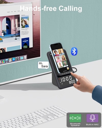 Wireless Charging Station with Bluetooth Speaker and Alarm Clock,4 in 1 (Black) - Picture 2 of 6