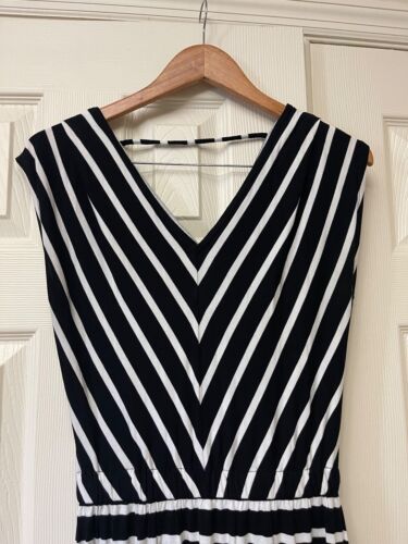 Maxi vestido para mujer Mossimo talla pequeña negro blanco a rayas cuello en V suéter - Imagen 3 de 16