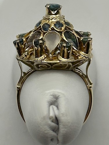 Vintage 8k Gold Filigree style Harem Ring with Multiple Colored Stones Size: 6 - Picture 4 of 14
