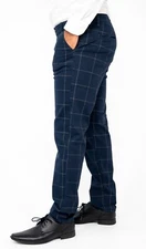 Men's Plaid Slim Fit Chino Flat-Front Pants