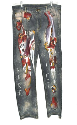 Rare Bartlett Baron Multicolor Painted Fire & Ice Straight Legs Jeans Mens 38x31