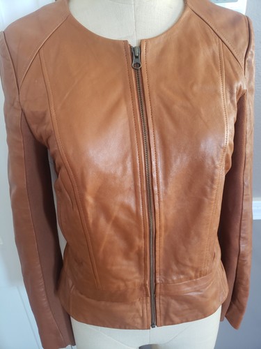 Amazing Brown 100% Leather Jacket By Halogen!! Size Small!! - Picture 2 of 11