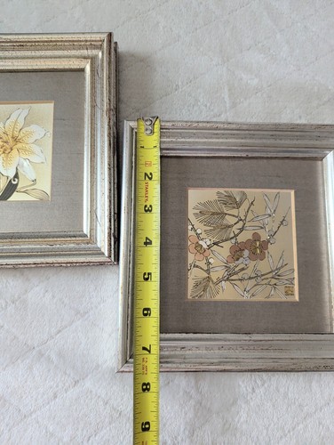 Japanese Cherry Blossom - Lily Lin Art Set of 2 Framed Chokin Gild Gold & Silver - Picture 2 of 11