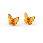 BALTIC AMBER COGNAC COLOR 925 STERLING SILVER STUD EARRINGS "BUTTERFLY"