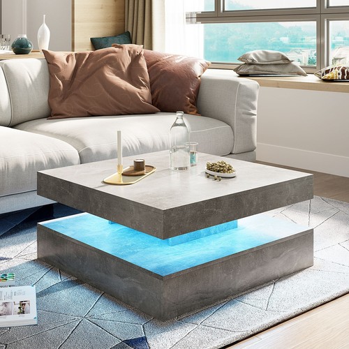 High Gloss Coffee Table for Living Room Square Side Table LED Light Furniture US - Picture 67 of 75