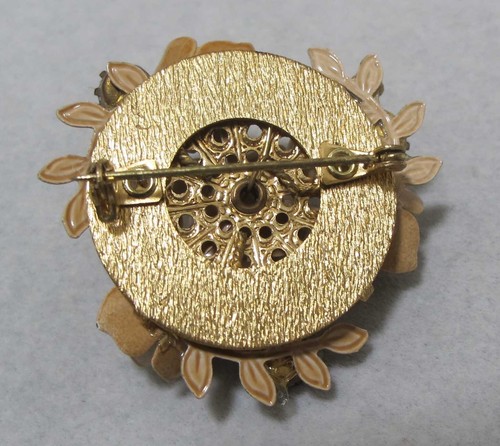 Vtg Unsigned KRAMER? Beige Enamel Aurora Rhinestone Flower Cluster Brooch 1-5/8” - Picture 7 of 10