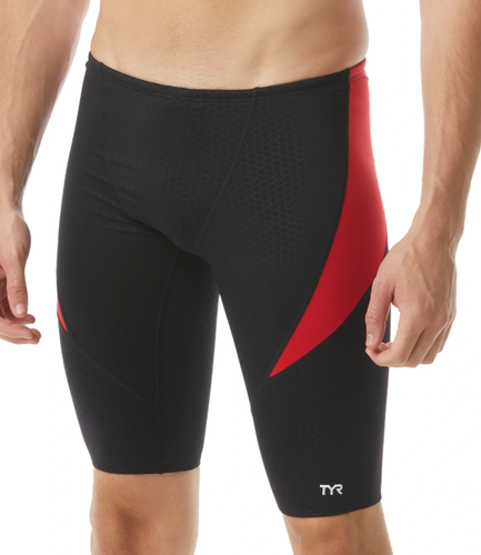 TYR ' DURAFAST ELITE ' MENS CURVE SPLICE JAMMER SWIMSUIT ' HEXA BLACK/RED ' 32