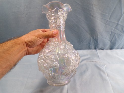Imperial White Clear Carnival Glass Loganberry Vase 10" Tall - Picture 3 of 7