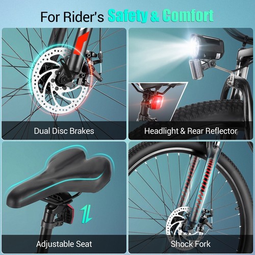 Electric Bike, 27.5In E-Mountain Bicycle for Adults 500W 48V 10.4Ah e Bike w/LCD - Picture 13 of 17