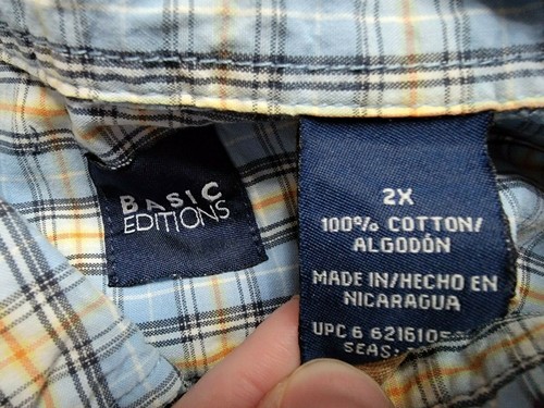 Basic Editons Mens Shirt Size 2X Blue Orange Yellow White Plaid - Picture 6 of 12