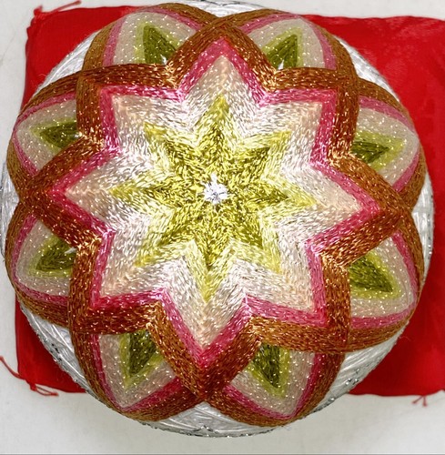 Handball Temari Thread Decorated Ball Chrysanthemum Star 3.25” - Picture 3 of 4
