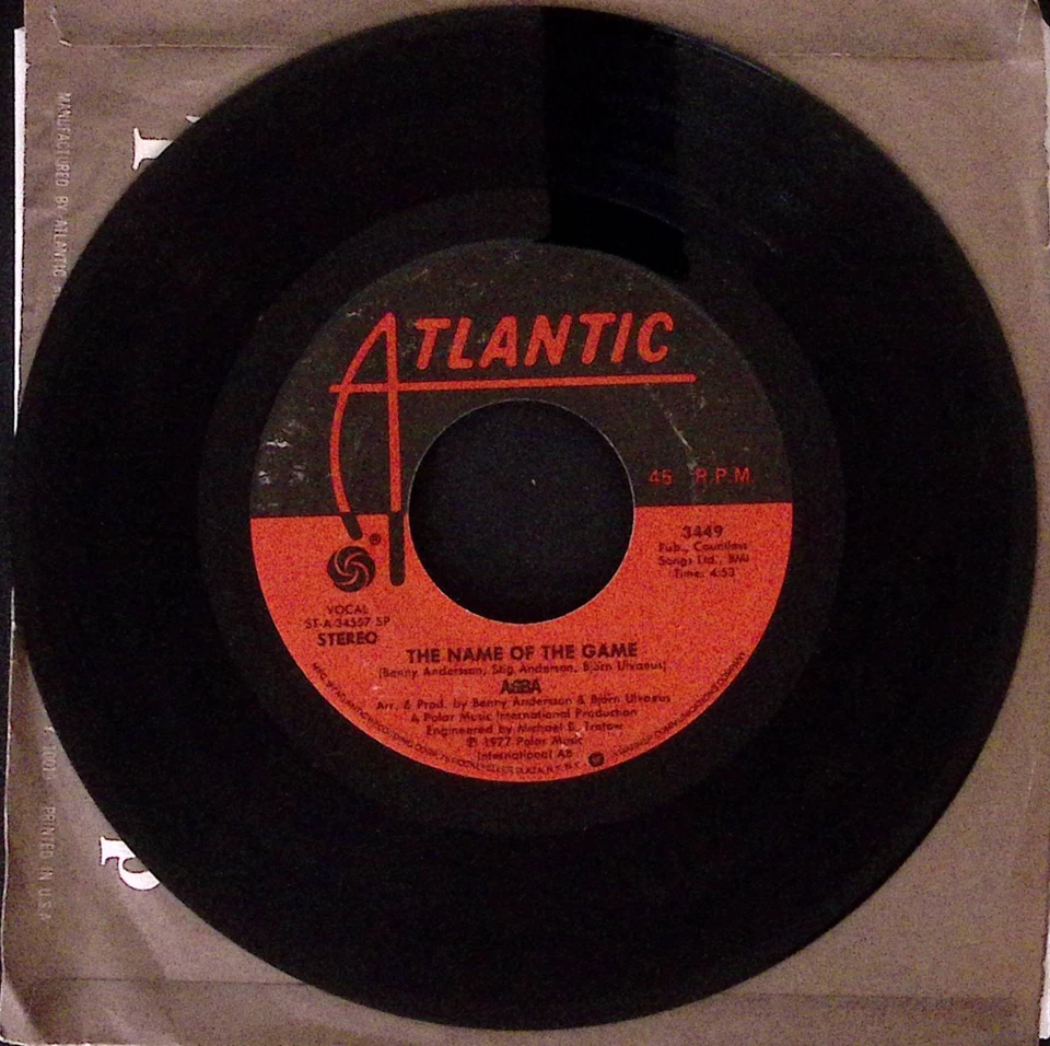 ABBA I WONDER (DEPARTURE)/THE NAME OF THE GAME ATLANTIC REC. VINYL 45 VG 44-139 - Image 3 of 3