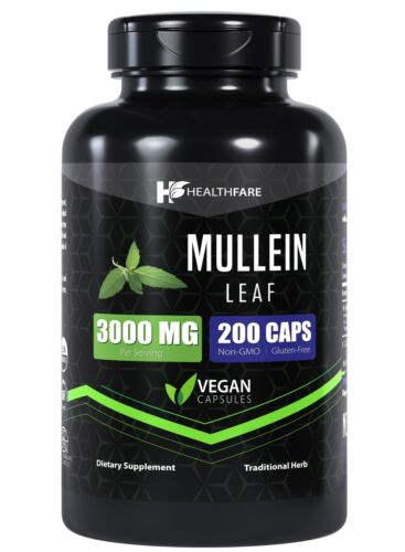 Healthfare Mullein Leaf Capsules | 3000mg | 200 Count | Support Lung Cleanse - Picture 1 of 8