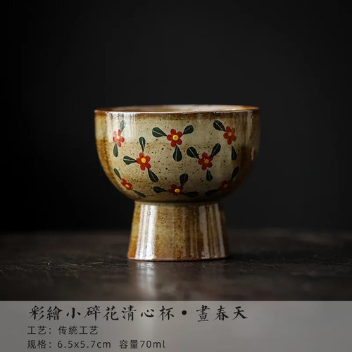 70ml Hand-painted Small Fragmented Flower Teacup High Foot Tasting Tea Mug - Picture 2 of 4