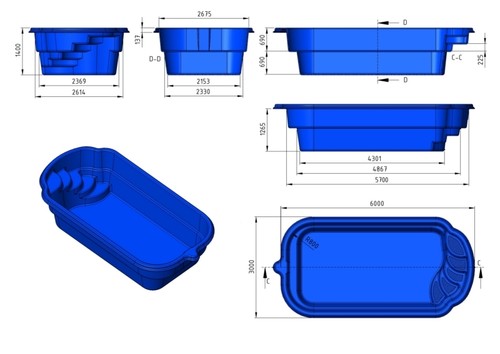 GFK Schwimmbecken Swimmingpool oval 3,00x6,00x1,40m Komplettset Fertigbecken - Bild 2 von 6