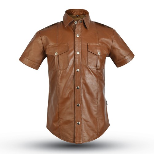 6651 Zimtbraun lederhemd Slim fit lederhemd Echtleder Police leather shirt - Picture 4 of 5
