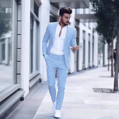 Tuta da uomo 2 pezzi sposi smoking formale matrimonio business blazer aderenza slim - Foto 10 di 28