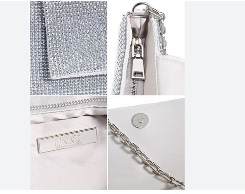 INC Mesh East West embellished clutch baguette pouch shoulder bag-- SILVER - Picture 3 of 3