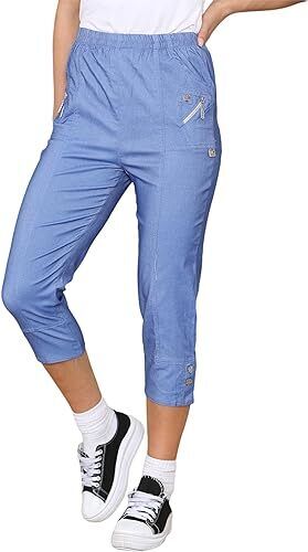 Ladies CHERRY BERRY CAPRI TROUSERS Women's Cropped 3/4 Elasticated Summer Pants - Picture 9 of 54