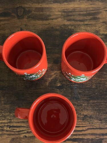 Set Of 3 Vintage Waechtersbach W Germany Christmas Tree Red Mugs Holiday - Picture 3 of 9