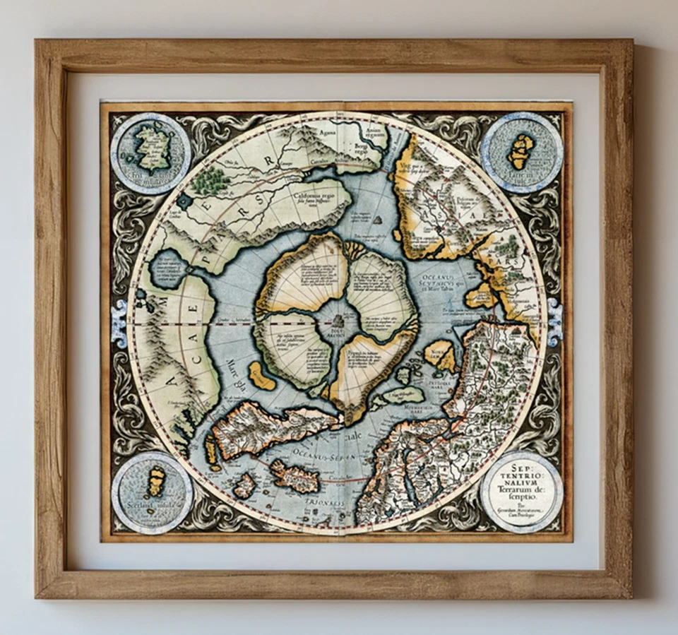 1595 Mercator Map of the North Pole Regions Wall Art Poster Flat Earth Print - Image 4 of 4