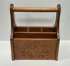 Vintage Wood Utensil Silverware Napkin Holder Caddy 9 3/4" tall collectible