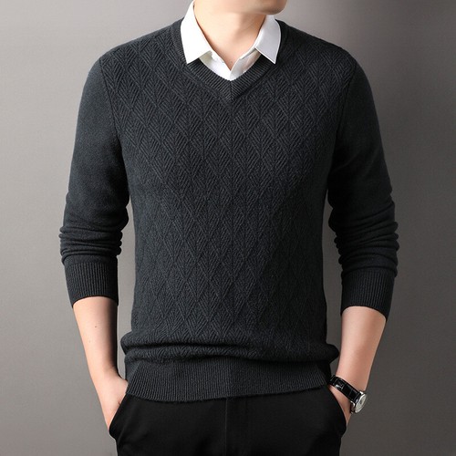 Mens Sweater Autumn New V-neck Solid Color Long-sleeved Casual Fashion Sweater - Bild 17 von 18