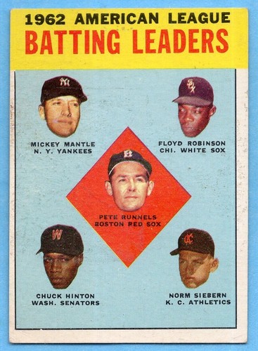 1963 Topps 2 Batting Leaders VG-VGEX CREASE Mickey Mantle New York Yankees A8589