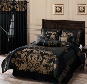 Details About 7 Piece Jacquard Fl Comforter Set Bed In A Bag California King Black Gold