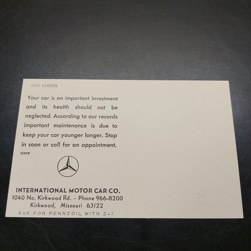 Mercedes Dealership Advertisement Card Picture 1913 Lozier  - Picture 2 of 2