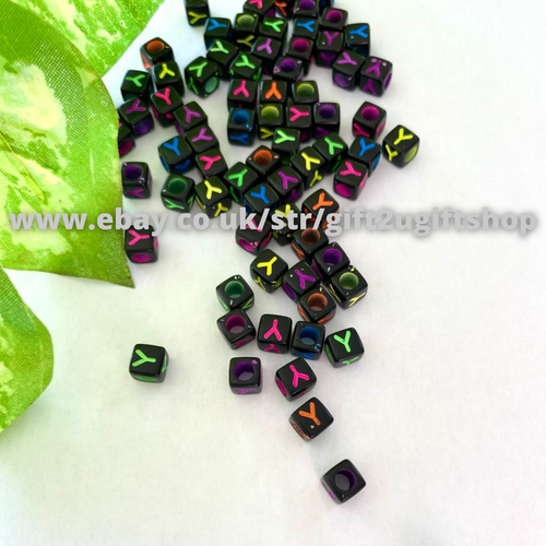 Black Alphabet Cube Bead Individual Mixed Letter UK DIY Jewelry Colorful Craft - Picture 26 of 29