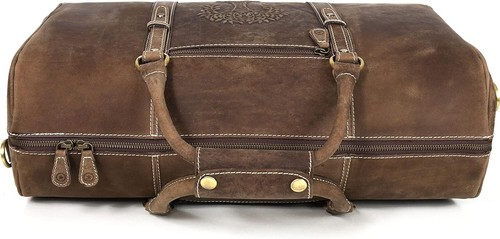 Bolso de fin de semana de lona de viaje de cuero con bolsa de tocador kit doble marrón 20 - Imagen 7 de 7