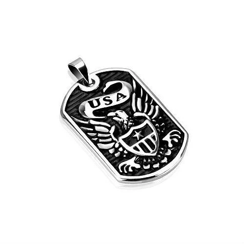 PENDENTIF HOMME ADO ACIER BLASON AIGLE USA ROCK BIKER + 1 CHAINE BOULE NEUF 1006