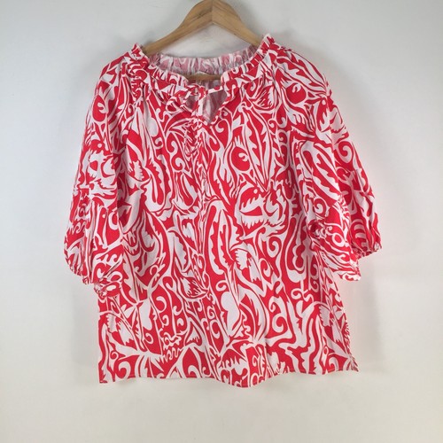 Noni B womens blouse top size 14 red floral 3/4 sleeve round neck 113106